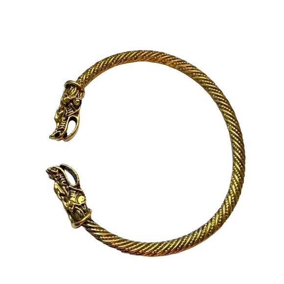Geri & Freki Wolf Head Bracelet – Nordic Viking Cable Cuff Men’s - Picture 1 of 6